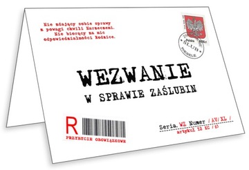 WEZWANIE Zaproszenia na Ślub Ślubne Zawiadomienia