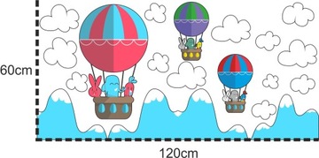 детские наклейки на стену, горы, воздушные шары, облака