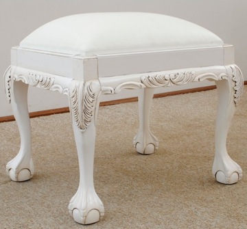 STYLOWY TABORET Chippendale biały rzeźbiony 78148