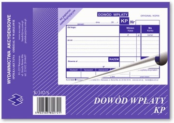 Dowód wpłaty KP samokopiujący K-102