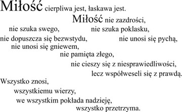 Cytat naklejka ścienna miłość cierpliwa jest 100cm