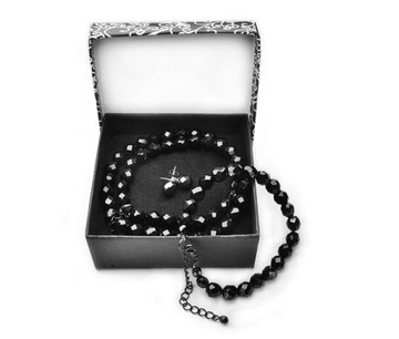 Czarny Komplet Biżuterii Perły Szlifowane Kryształy Prezent 3cz Perłowy