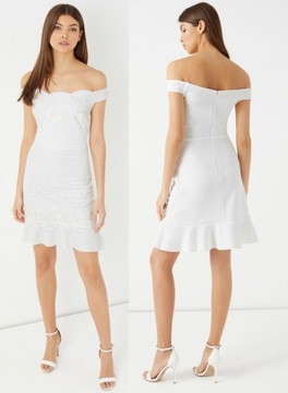 sukienka krótka ołówkowa koronkowa biała 34 XS