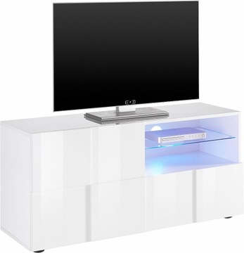 Włoska szafka RTV biała stolik pod tv lakier wysoki połysk 121x57 cm Quatro