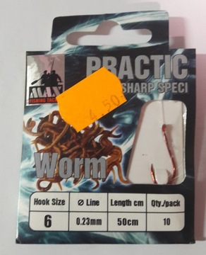 Haczyki wiązane Worm (Czerwony Robak) nr 6 – MAX