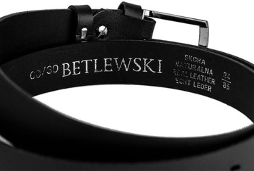 РЕМЕНЬ КОЖАНЫЙ МУЖСКОЙ Betlewski черный для брюк, кожаный, в подарочной упаковке
