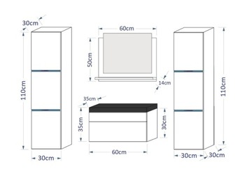 Комплект мебели для ванной комнаты, шкафы, мебель для ванной комнаты, подвесное зеркало, LUMIA 60