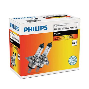 2 лампы Philips H4 Vision 60/55 Вт +30 % больше