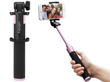 Uchwyt selfie stick z kablem USB Spigen czarny