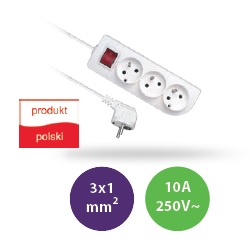 PRZEDŁUŻACZ TRZYKROTNY Z/ UZIEM.WYŁĄCZNIK 6M BIAŁY