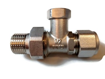 Zawór grzejnikowy 1/2 Prosty + Złączka Pex 16mm