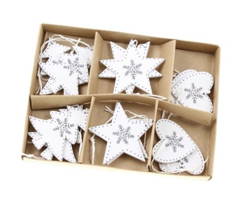 BN46 ZAWIESZKI DREWNIANE 12szt BIAŁE 4-6cm choinka