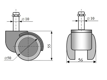 КОЛЕСА ДЛЯ ПЕРЕДВИГАЮЩИХСЯ ОФИСНЫХ СТУЛЬЕЙ, С РЕЗИНОВЫМ ПОКРЫТИЕМ