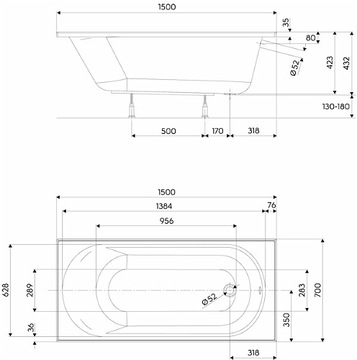 CIRCLE OPAL PLUS ПРЯМОУГОЛЬНАЯ ВАННА 150x70 см