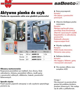 WURTH PŁYN PIANKA PREPARAT DO MYCIA SZYB 500ml
