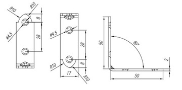 KW3 УЗКОУГЛОВОЙ МОНТАЖНЫЙ РАЗЪЕМ 50x50x17 10шт.