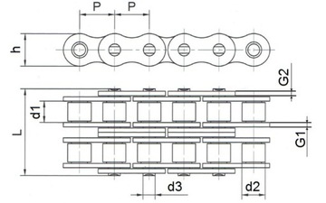 Цепь приводная роликовая 3/4 дюйма 12B2 1м + зажим