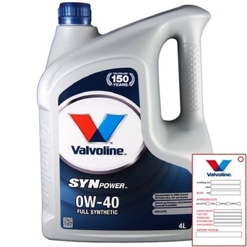 VALVOLINE Synpower 0w40 4L - syntetyczny olej silnikowy