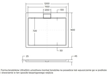 POLSKI BRODZIK SLIM 90x120 cm POKRYWA SYFON