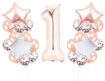 Balony Foliowe Zestaw Urodzinowy Roczek Rose Gold