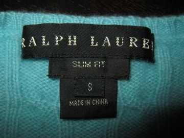 RALPH LAUREN (Black Label) sweter 100% CASHMERE turkusowy r. S/M (jak NOWY)