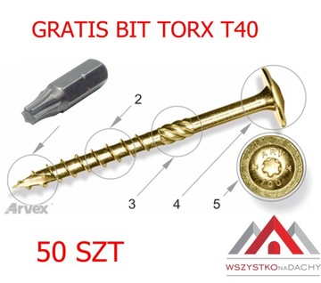 ARVEX СТОЛЯНЫЕ ВИНТЫ ДЛЯ ДЕРЕВА TORX 8x300 + БИТА