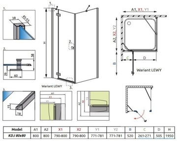 RADAWAY ALMATEA KDJ 80x80 Кабина ЛЕВАЯ прозрачная