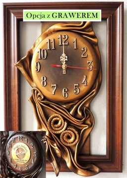 Zegar ścienny do salonu DREWNIANA RAMA skóra