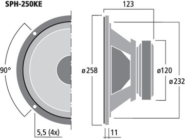 10-дюймовый низкочастотный динамик Monacor 100WRMS SPH-250KE