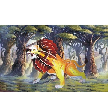 фото ориг. №4, Puzzle wooden 3-door przestrzene left lion kot color