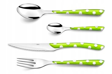 AMEFA 24 СОВРЕМЕННЫЕ КРАСОЧНЫЕ СТОЛОВЫЕ ПРИБОРЫ С УЗОРОМ КАРТОШКИ НАБОР ECLAT ЗЕЛЕНЫЙ