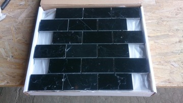 Кирпич мраморная мозаика Nero Marquina, полированный