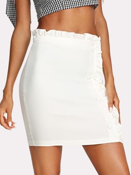 Spódnica mini biała z falbankami i guzikami
