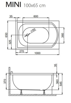 Маленькая мини-ванна 100x65 с кожухом 100 в сборе, готова к установке в течение 24 часов.