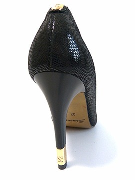 Czółenka klasyczne szpilki skórzane eleganckie buty szpilka złota ozdoba Bł