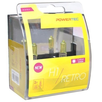 H1 ЗОЛОТЫЕ РЕТРО ЛАМПОЧКИ 2 ШТ. ЖЕЛТЫЕ 55 Вт Powertec H1