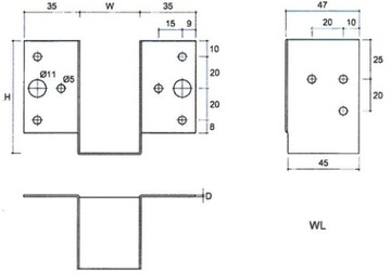 WL5 БАЛКА ПОДВЕСКА ЛЕГКАЯ СТРОИТЕЛЬНАЯ ОПОРА 25x77