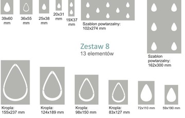 SZABLONY MALARSKIE WIELOKROTNE 13 szt. - ŁEZKI