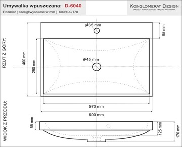 Umywalka 60 cm Wpuszczana w Blat Głęboka Misa