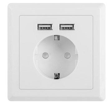 GNIAZDKO ELEKTRYCZNE PODTYNKOWE 230V 2x USB SCHUKO