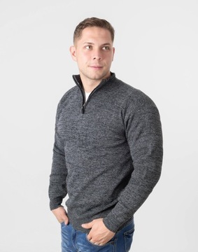 Elegancki Sweter Męski Gładki z Rozsuwaną Stójką Półgolf Golf 2401 -01 XXL