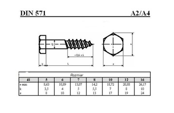 Шуруп по дереву из нержавеющей стали 8X60 din 571 A2 (10 шт.)