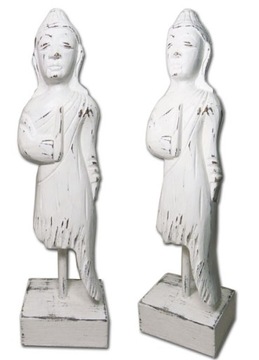 Rzeźba Figura BUDDA Lite drewno Rękodzieło 37cm BIAŁY