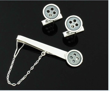 Уникальный серебряный зажим для галстука ПУГОВИКА С ПУГОВИЦЕЙ