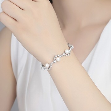 БРАСЛЕТ NASSARIUS С БЕЛЫМ ЖЕМЧУГом Swarovski 17 см