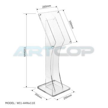 A4 Stojak, Stand z Plexi na Opis Ulotkę wys. 110cm