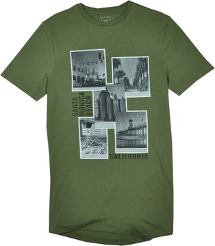 River Island Męska Zielona Koszulka Męski T-Shirt z Nadrukiem Bawełna XS
