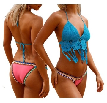 Bikini strój kostium kąpielowy BOHO RÓŻ 38 M