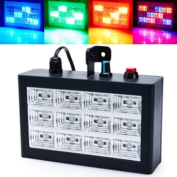 KOLOROFON STROBOSKOP DISCO RGB REFLEKTOR DYSKOTEKOWY 12LED CZUJNIK DŹWIĘKU