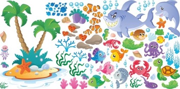 NAKLEJKI na ścianę RYBKI Ocean Zestaw 5 100x50 cm